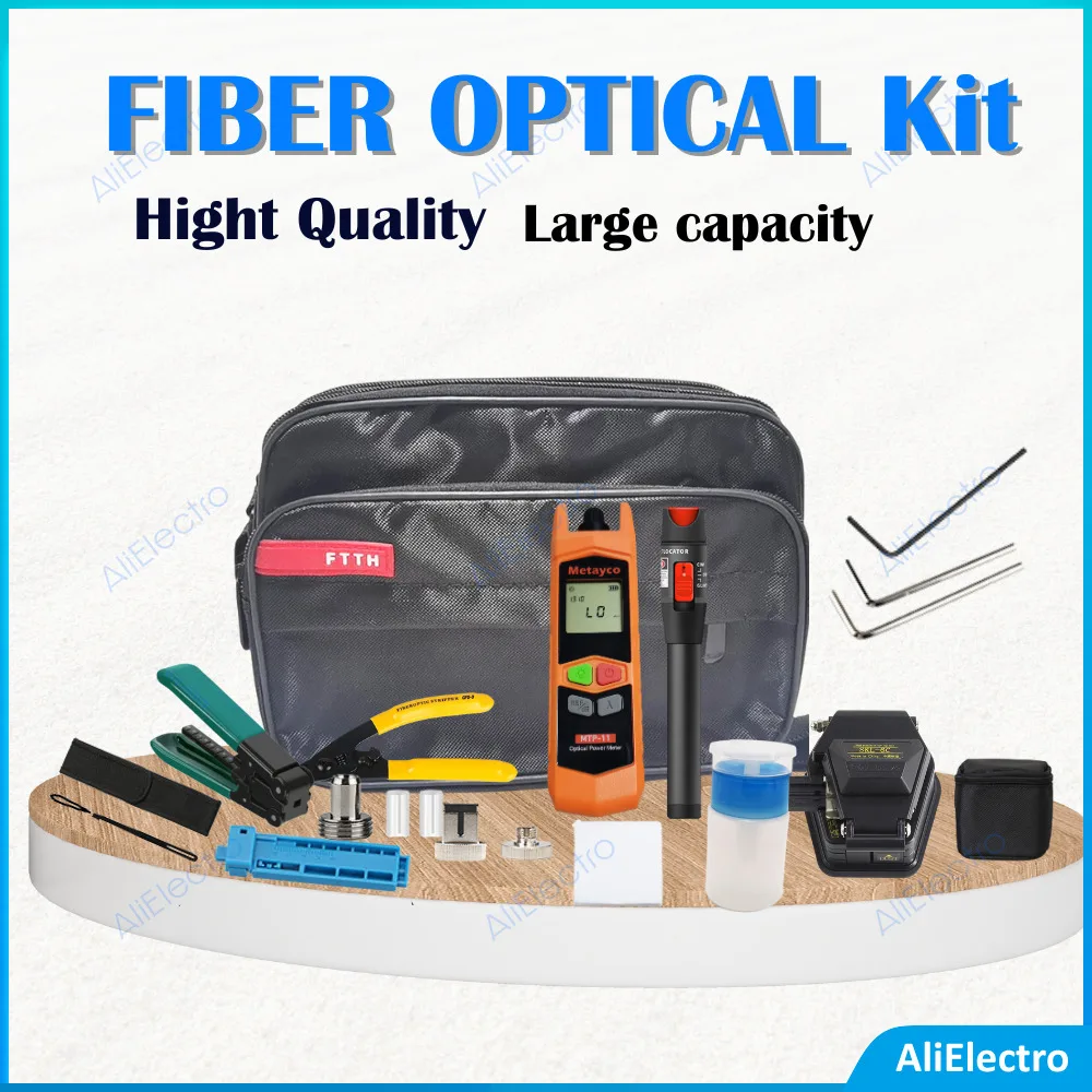 

Hot Fiber Optic FTTH Tool Kit with Fiber Cleaver FC-6S or SKL-6C Optical Power Meter 10MW Visual Fault Locator Wire stripper