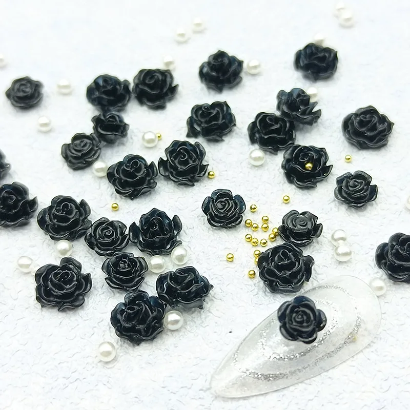 Mini 4mm/6mm/8mm Camellia Flower Resin Flatback Black Rose Wedding Cellphone Jewelry Earing Making Ornament Accessories