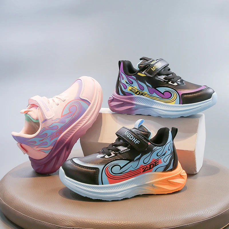 

Children's Sneakers 3-18 Years Old Blue Leather Boys Girls Running Shoes Four Seasons Purple Lightweight Non-slip Kids Shoes