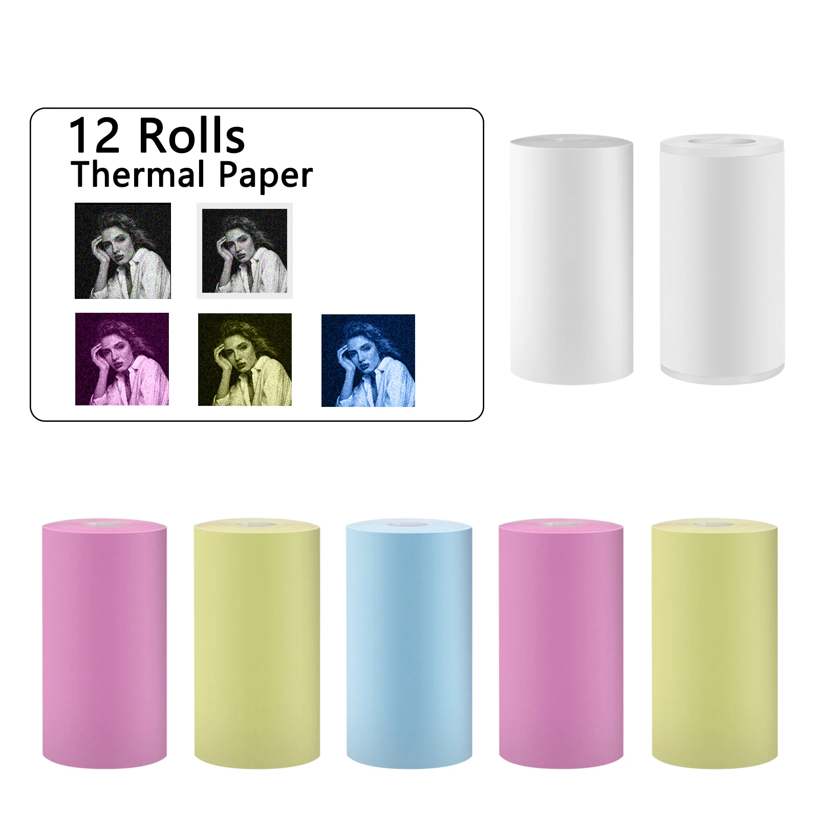 12 Rolls White Thermal Paper 57mm for Mini Printer Thermal Printer for Kids Camera Printing Paper for Memos Photo Printing Study