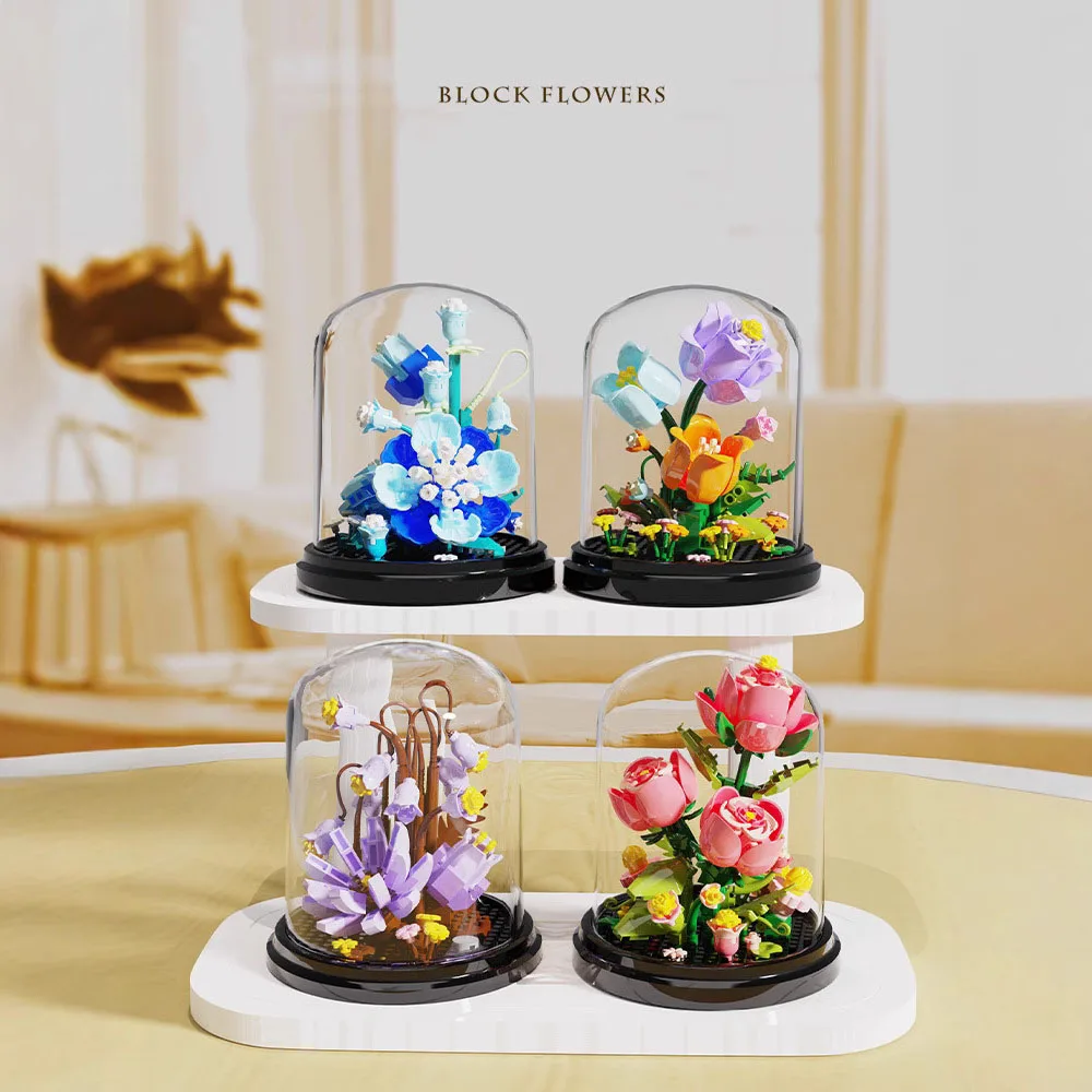 Idea Micro Diamond Block Flower Bricks Rose Sunflower Orchid Violet Peach Blossom Nanobrick Toys Exhibition Booth For Girl Gift
