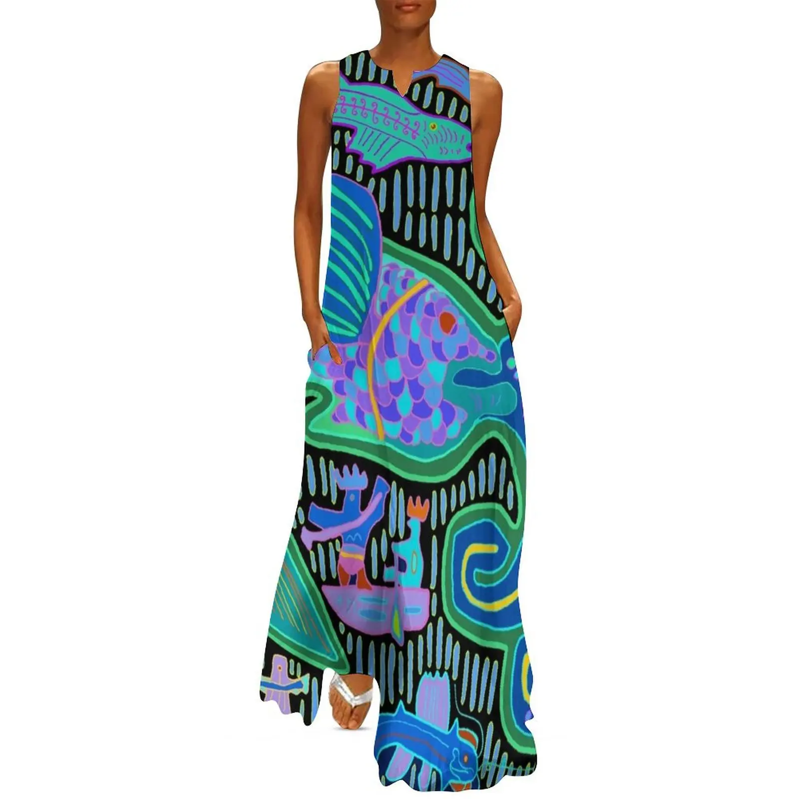 

Kuna Indian Octopus and Fishermen Long Dress elegant dresses plus sizes Women"s dresses