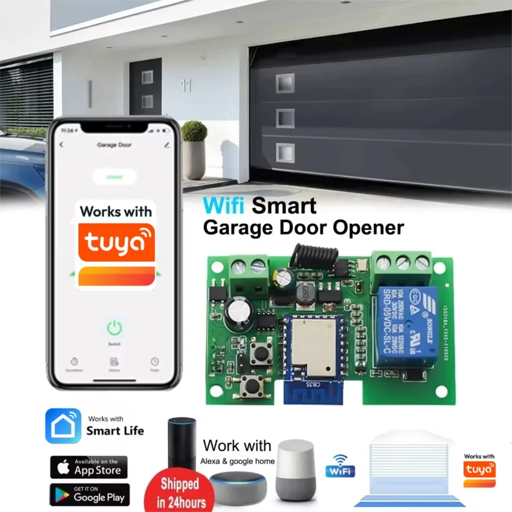 Controle Wi-Fi Inteligente para Portão de Garagem, Abridor de Portão, Receptor Remoto, Controlador de Temporizador, Módulo de Relé Liga/Desliga, Compatível com Tuya, Alexa, Google Home