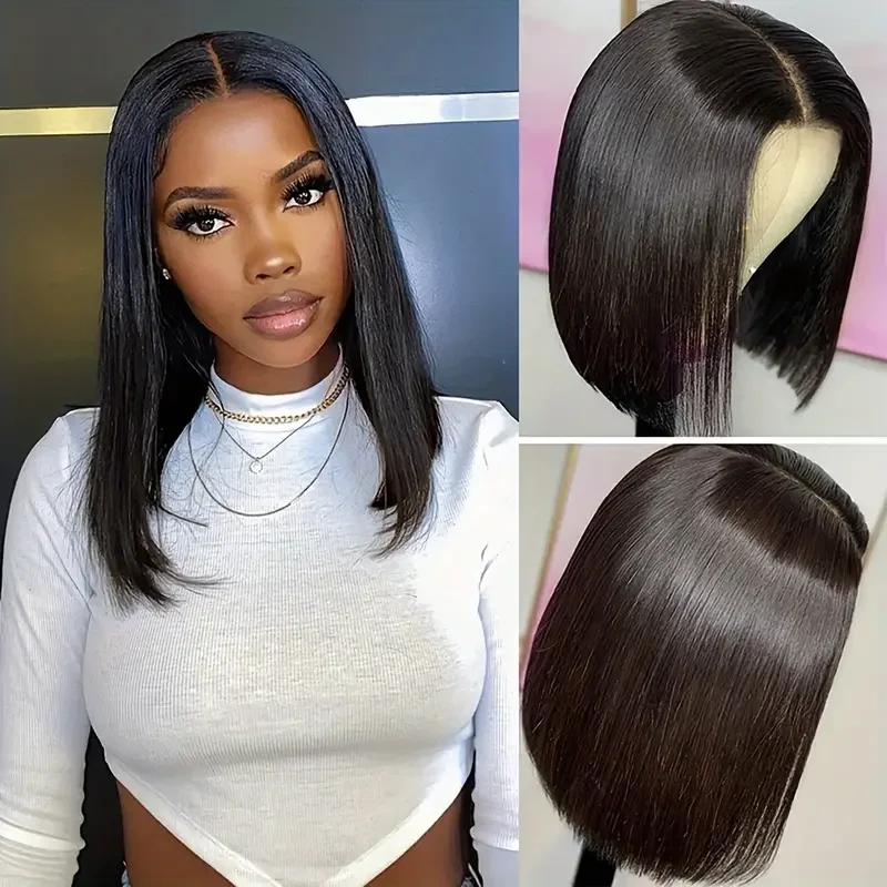 Short Bob 13X4 Lace Front Wig 200 Density Transparent Lace Brazilian Human Hair 13X4 Body Wave Lace Frontal Wig Remy Hair