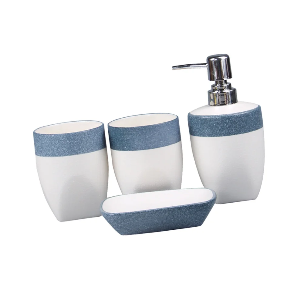 

1Set Washroom Mugs Set Blue Stylish Bathroom Kit for Toothbrush Holder Emulsion Dispenser Soap Box Storage Solution