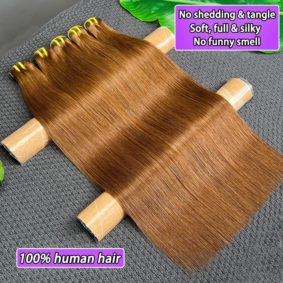 # 4 حزم من شعر طبيعي مفرود باللون البني الداكن لحمة مزدوجة 100% نسج على شكل شعر فيتنامي 100 جرام حزمة للبيع