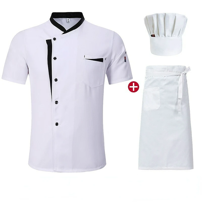Set da chef estivo a maniche corte Ristorante Hotel Cucina Abbigliamento da lavoro Uomo Giacca da cuoco sottile traspirante Grembiule cappotto da cuoco con cappello da donna