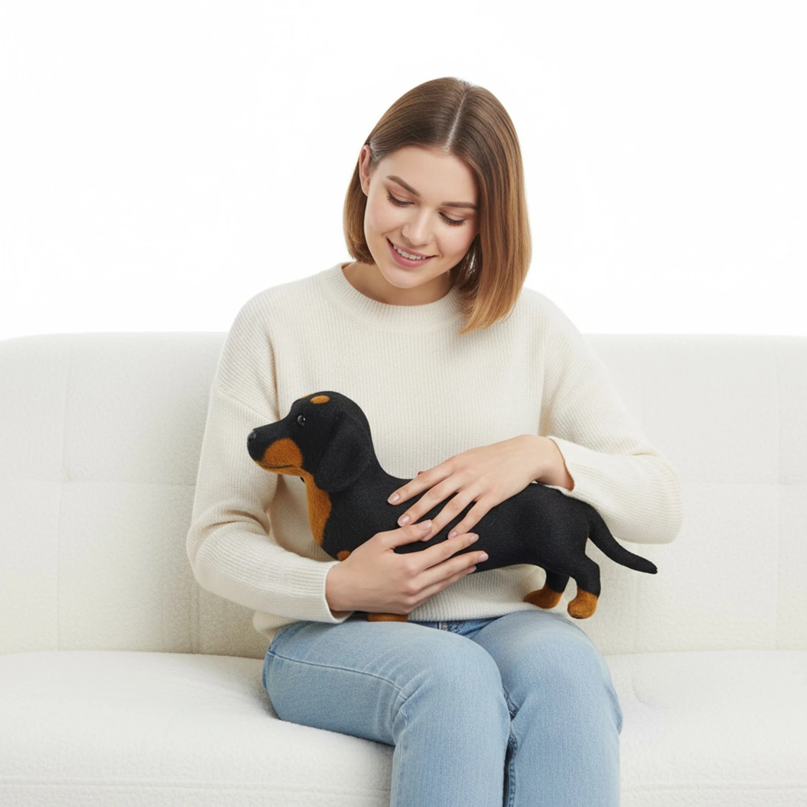 Poupée en peluche teckel, Animal en peluche doux pour la peau, pour soutien émotionnel, oreiller de couchage pour enfants, garçons et filles, décor de chambre