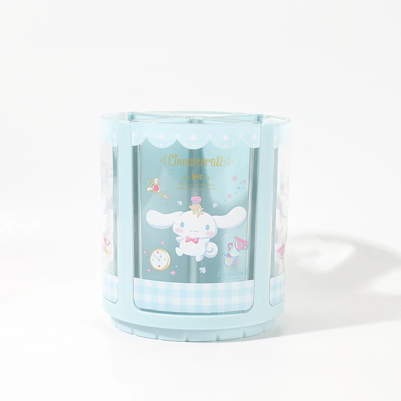 Kawaii Miniso Cinnamoroll My Melody Kuromi Rotating Pen Holder Cartoon Large Capacity Storage Box Makeup Brush Storage Box view 3