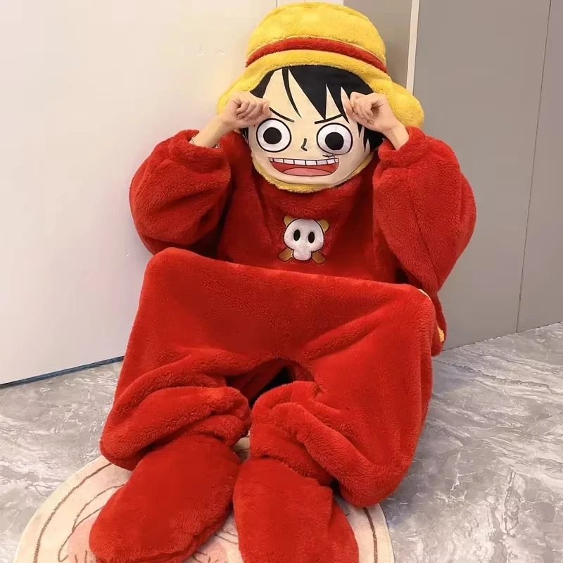 

One Piece Cartoon Luffy Pajamas Onesies Adults Women Men Plush Pyjamas Sleepwear Cosplay Party Costumes Student Funny Homewear