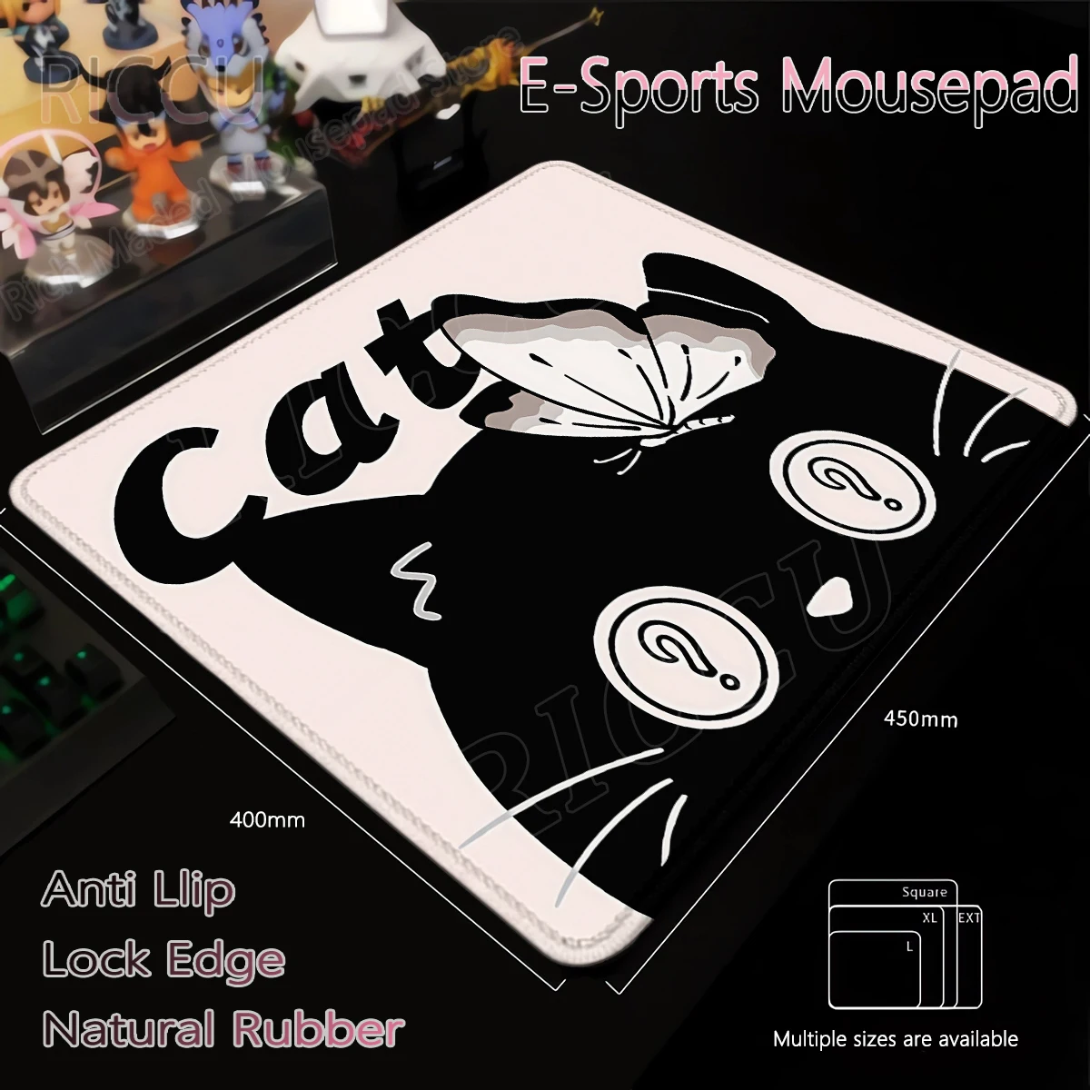 

Small Anime Kawaii Black Cat Mouse pad Butterfly Deskmat Gaming Keyboard Table Mat Office Decor PC Mousemat Office accessories