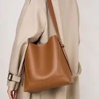 Cow Genuine Leather Bucket Shoulder Bags For Women 2024 Trend Designer Crossbody Bags Large Capacity Ladies Handbags