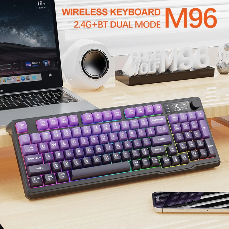 ZIYOULANG M96 Three-mode Keyboard, Power Display, Volume Knob, Wireless Mechanical Keyboard Set, for Mac/Win/Phone/Tablet