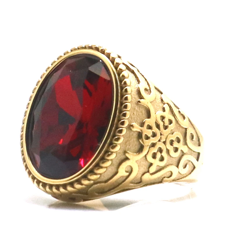 Unisex 316L Stainless Steel Cool Big Red Stone Vintage Ring Newest