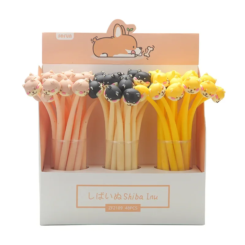 48PCS   Silicone small firewood dog neutral pen Japanese Akita dog swing pen cartoon cute dog water pen