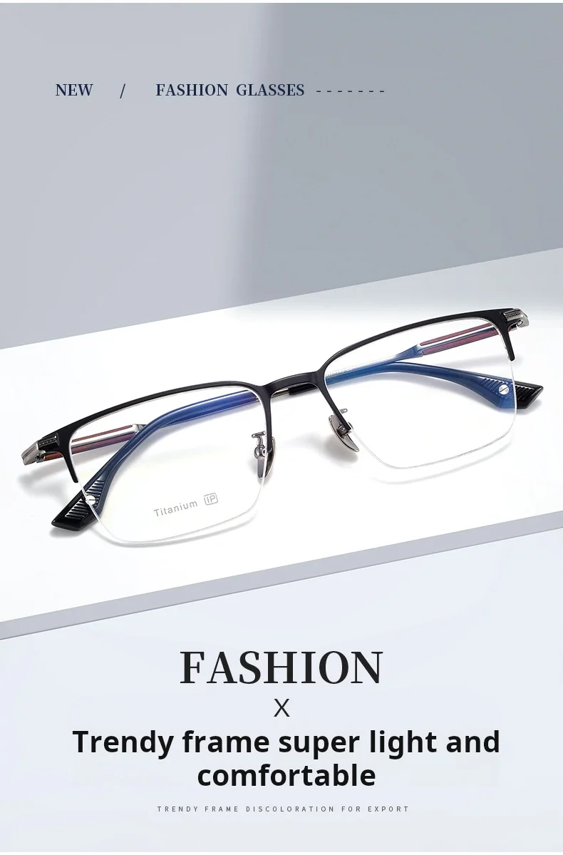 YIMARUILI Hochwertige Herren-Halbrahmen-Brille aus reinem Titan, ultraleicht, Business-Brille mit optischem Sehstärke, Rahmen 18231 – Detail 2