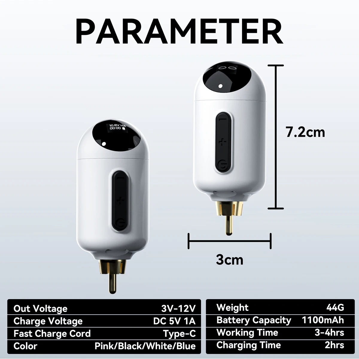 전문 로봇 무선 문신 배터리, 1100mAh, C타입 인터페이스, 전문 휴대용 충전식 배터리