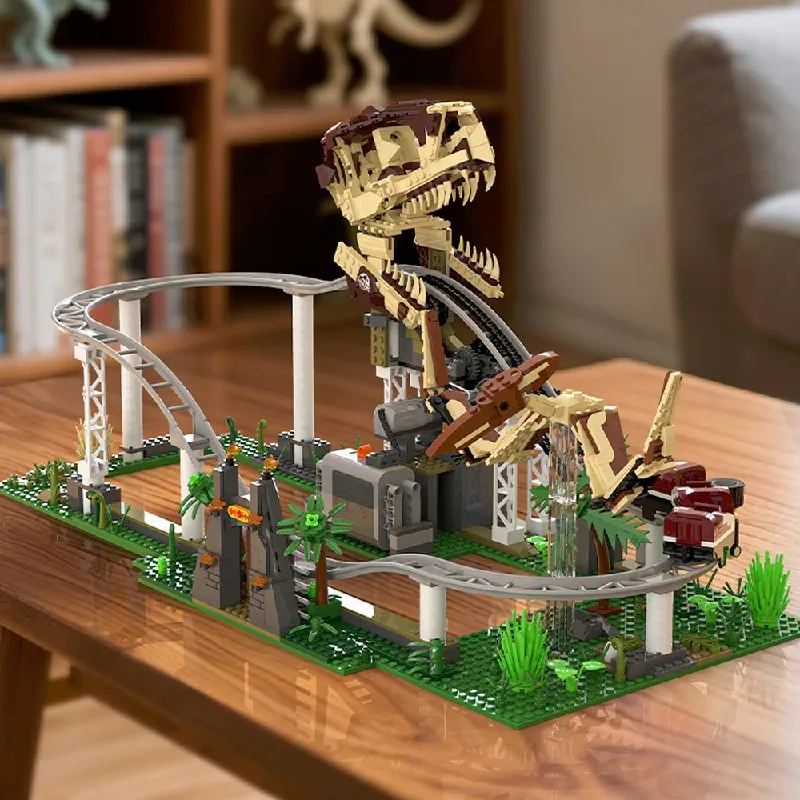 

1291PCS Creative Expert MOC Dinosaur Roller Coaster Building Blocks Fairground Kid DIY Model Brick Toys Birthday Christmas Gifts