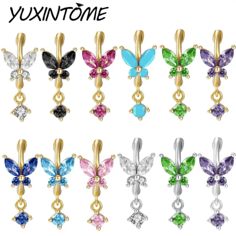 

925 Sterling Silver Needle Fashionable Versatile Geometric Design Colorful Zircon Butterfly Earrings Pendant Wedding Jewelry