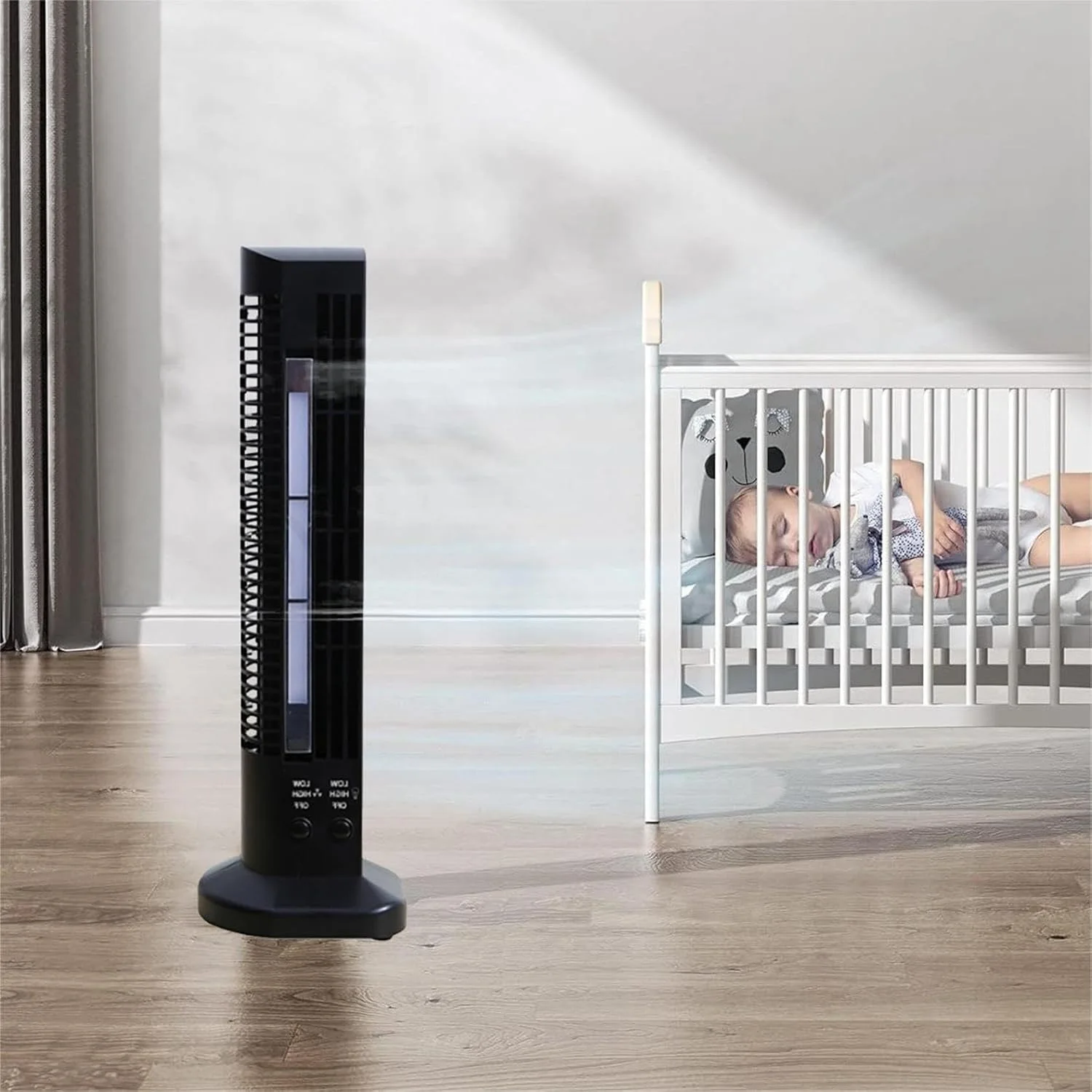 Portable USB Desktop Air Conditioner Fan Mini Vertical Bladeless Air Cooler Fan with LED Light Cooling Tower Fan for Home Office