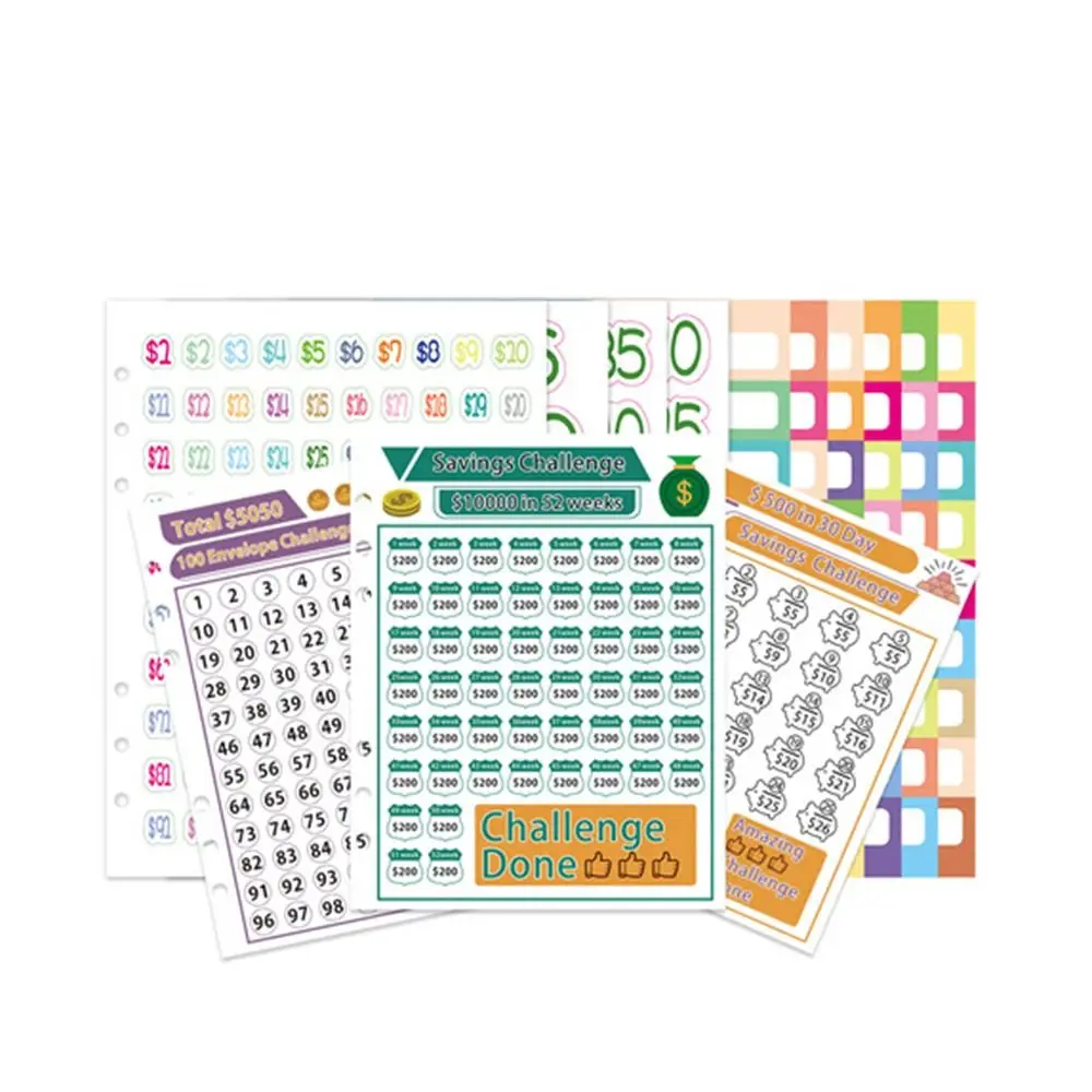 PU 100 Envelope Challenge Notebook 6 Holes Cash Budget Money Saving Binder Cash Envelopes Multi Pockets Money Organizer