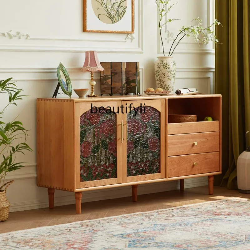 

FG44Sideboard Cabinet Wall-Mounted Wine Cabinet Living Room Solid Wood Household Vintage Storage Cabinet
