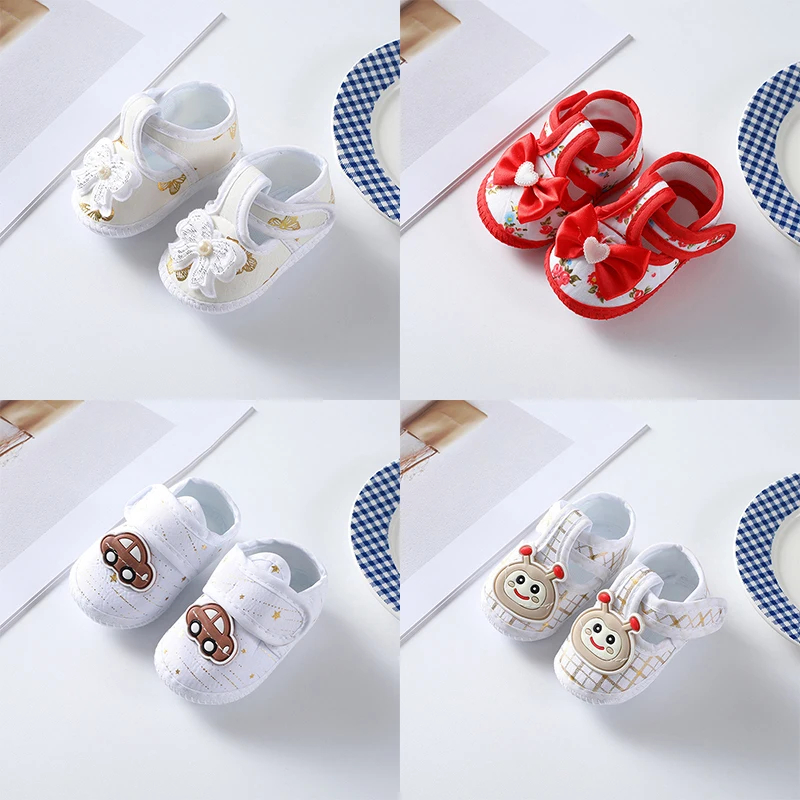 Cotton Soft Soled Shoes Spring Summer Newborn First Walkers Cute Cartoon Crib Shoe 0-1Year Boys Girls Children Sneakers Non-slip