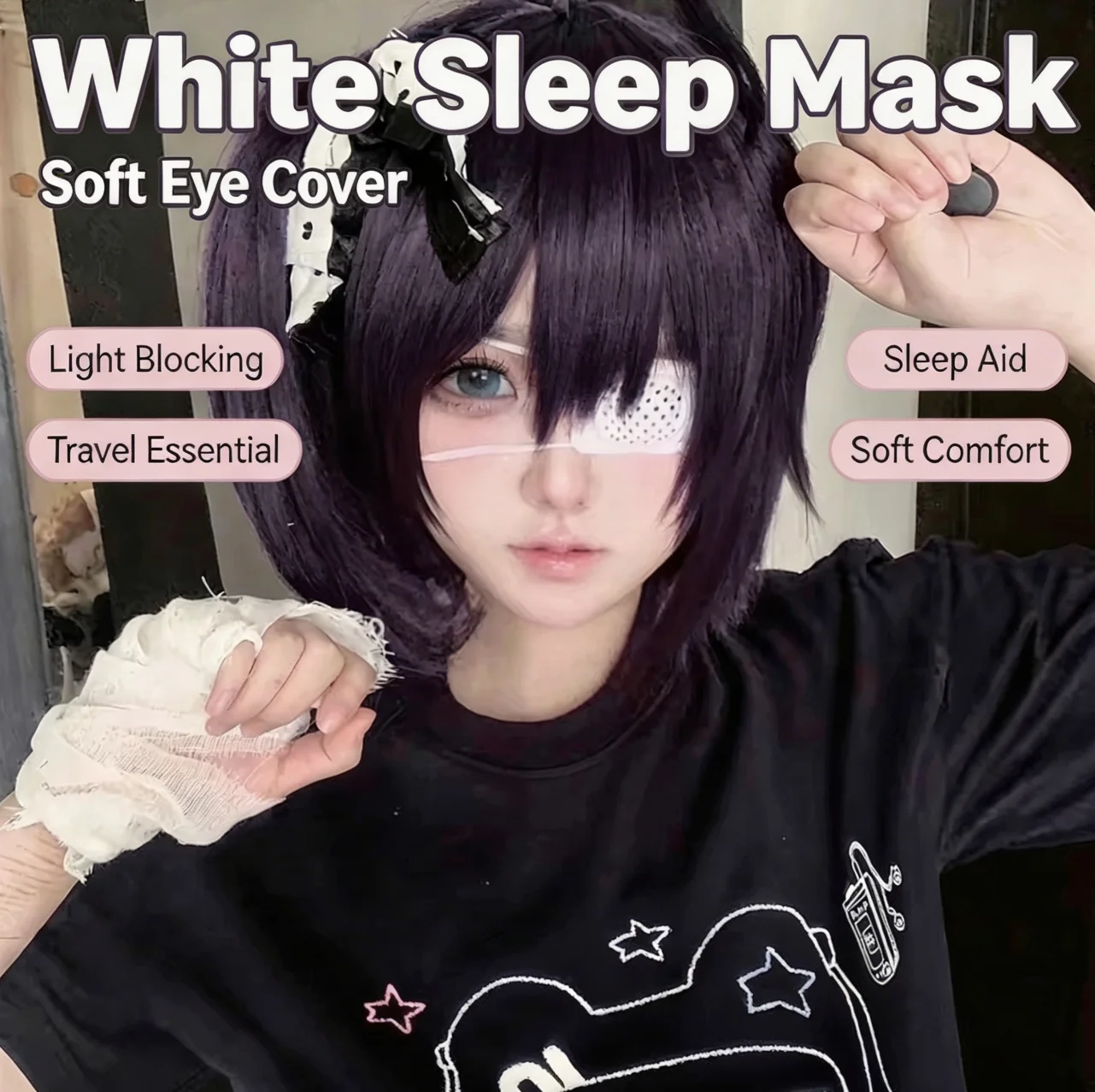 White Perforated Plastic Single-Eye Eyepatch for Rikka Takanashi Cosplay, Anime Accessory, Light Blocking, Japanese Aesthetic Wi
