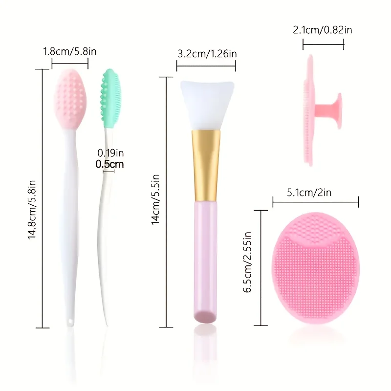 2 peças/3 peças/6 peças conjunto de escova de máscara facial de silicone, 2 escovas faciais, 2 escovas de máscara facial, 2 escovas esfoliantes para lábios