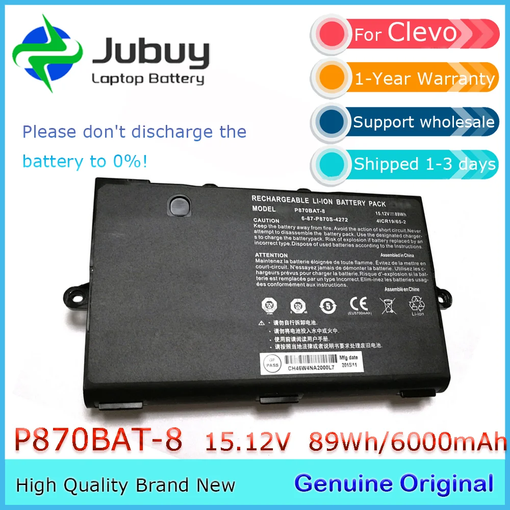 P870BAT-8 15.12V 6000mAh Original Laptop Battery for Clevo NP9877 P8700S P870DM P870KM P870TM-G