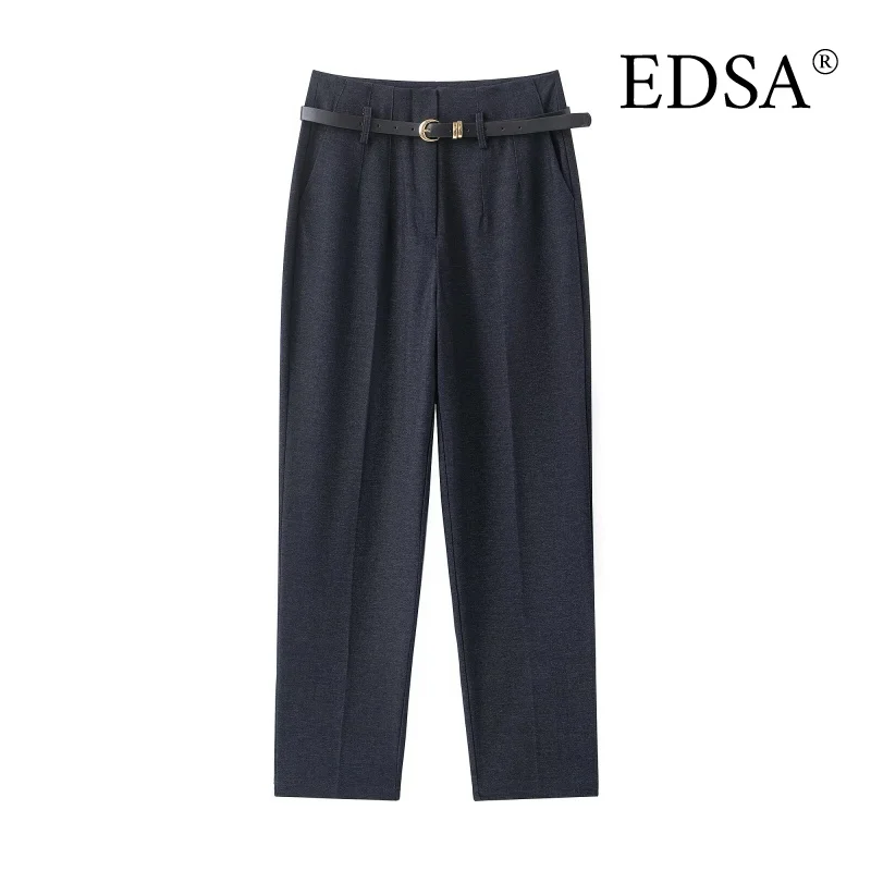 EDSA dames getailleerde hoge taille broek met riem rechte pijpen lange broek voor kantoordame streetwear