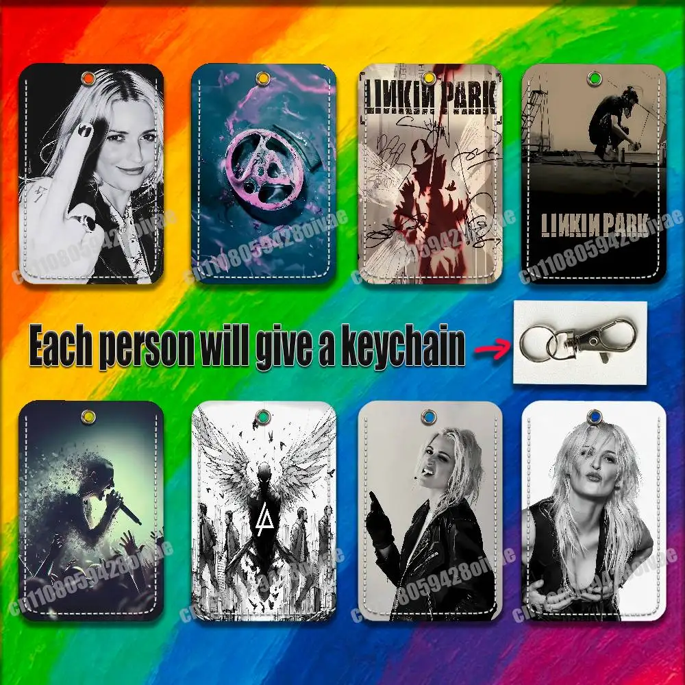 Porte-cartes de crédit, de banque, de métro, de transport public, en cuir, avec porte-clés, pour Emily A-Armstrong L-Linkin P-Park, avec clip d'identification