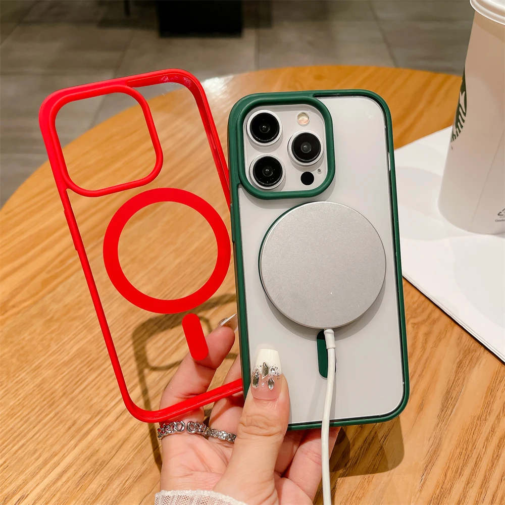 Luxury Shockproof Magsafe Wireless Charge Case for iPhone 17 16 Plus 15 14 13 12 11 Pro Max XR 17Air Clear Magnetic Bumper Cover - náhled 4