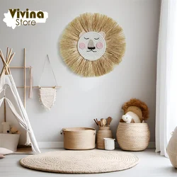 Handmade Straw Weaving Animal Lion Tiger Head Wall Hangings Nordic Style Children's Room Decoration Cute Nursery Room Decor Gift