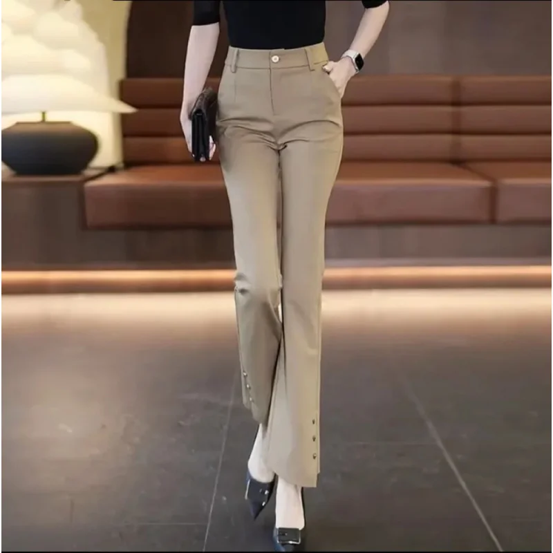 

Split Flared Pants for Women, Summer Thin High-Waisted Slimming Elegant Versatile Design Bell-Bottom Pants