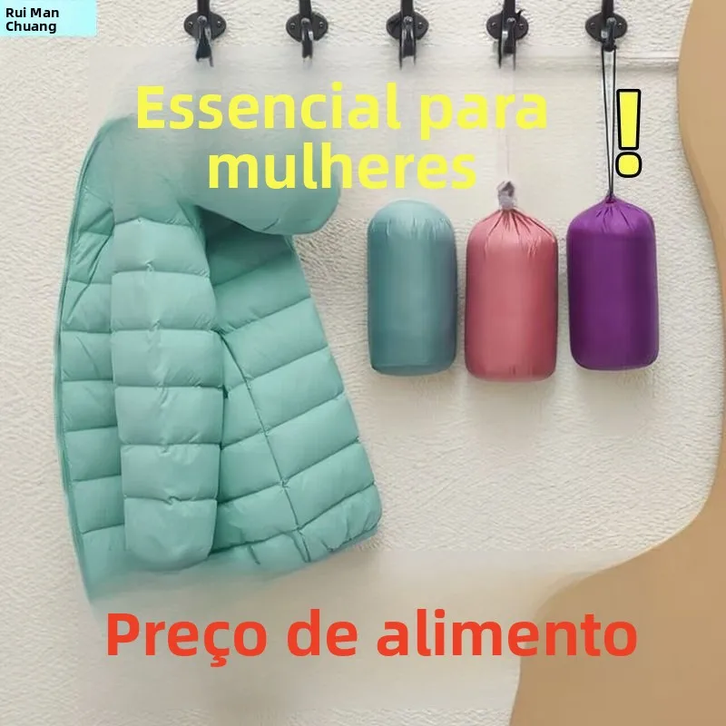 Jaqueta Acolchoada Leve Feminina Curta com Capuz de Algodão Estilo Novo Outono Inverno Gola Alta Tamanho Grande Moda Mãe Agas...