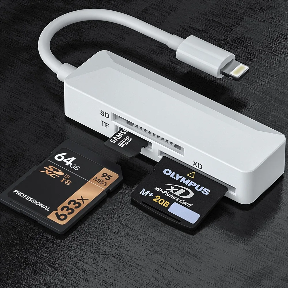 Адаптер для чтения карт памяти 3 в 1 Type C Lightting, поддержка карт памяти SD TF XD, Plug and Play, передача фотографий для iPhone, телефонов Android