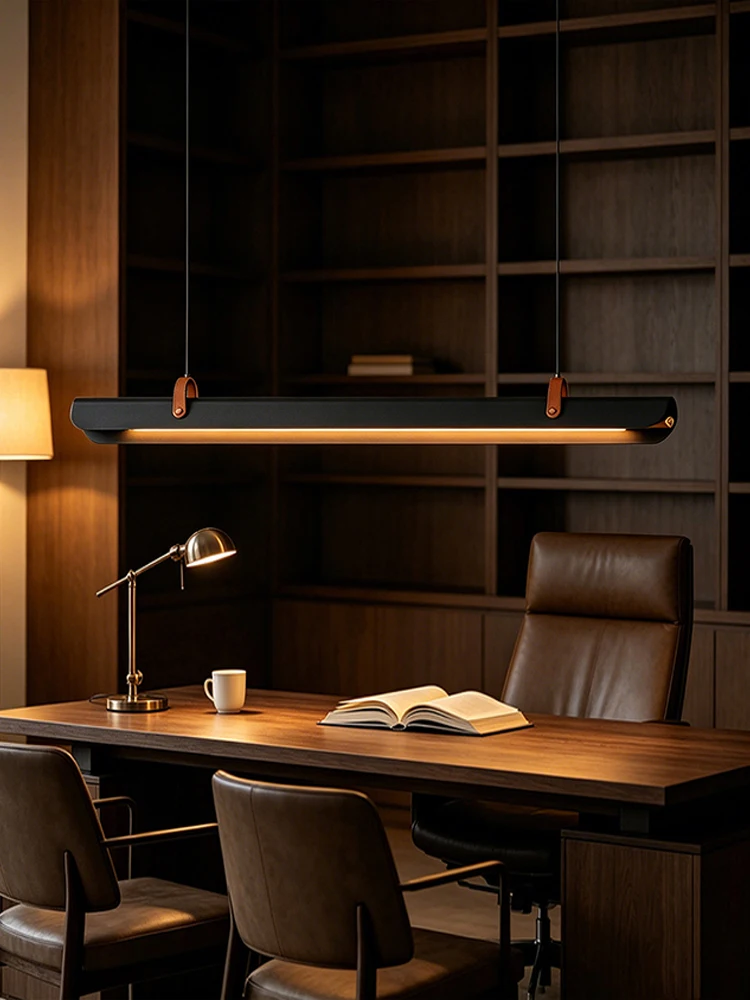 Linear Pendant Light Modern Matte Black Long LED Hanging Lamp for Long Table Modern Light Luxury Industrial Metal Chandelier