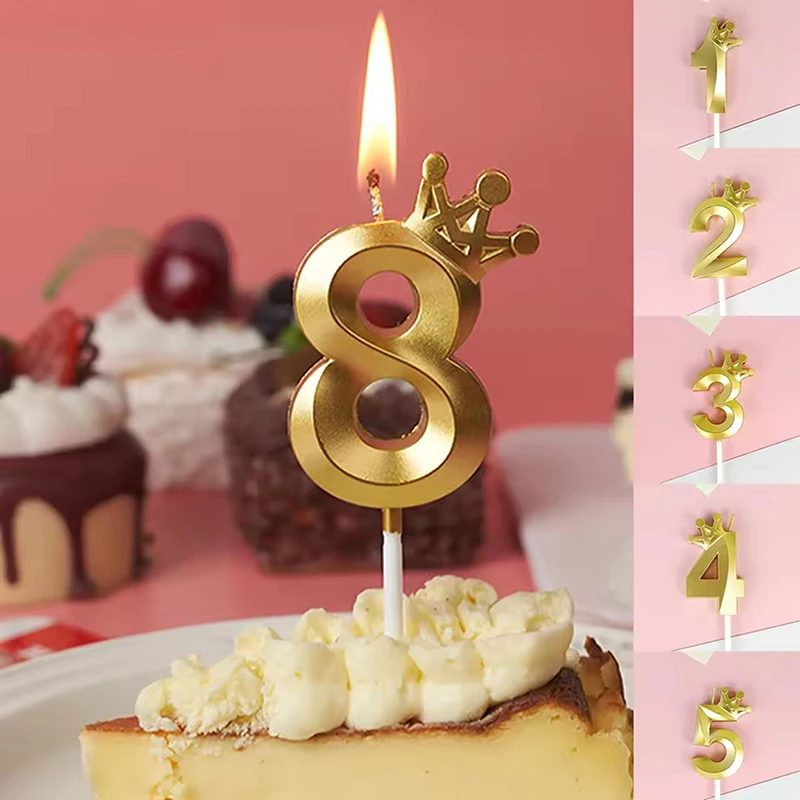 1 PC Gold Crown Digital Candle Number Birthday Cake Candle Kids Birthday Party Wedding Cake Candle 0-9 Number Candle