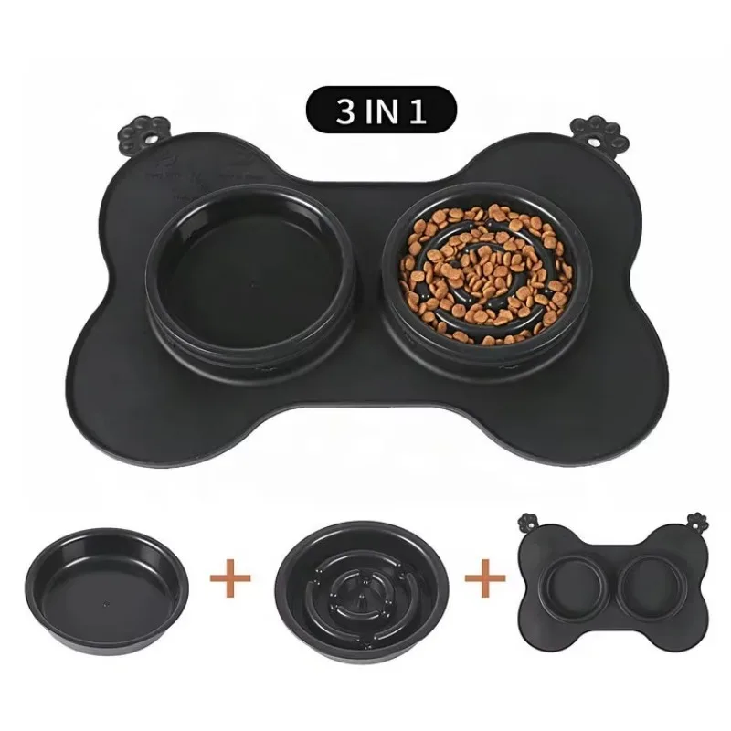 

Slow Feeder Pet Bowl Dog Slow Bowls and Waterer Silicone Pets Feeder Bowl Feeder 3-In-1