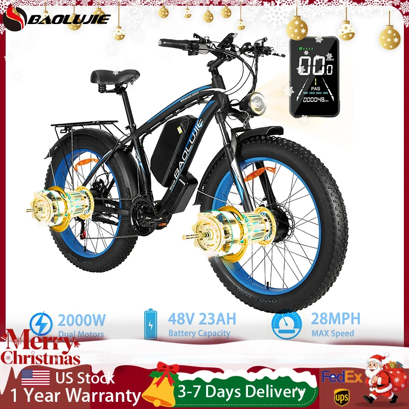 

BAOLUJIE 2602 Ebikes for Adults 2000W Electric Bicycle E bike 48V 23AH Dual Motor 26" Electric Bike all Terrain【1 Year Warranty】