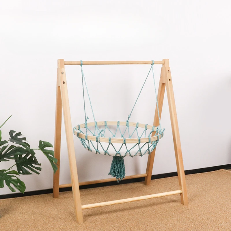 Cat Hammock Handmade Cotton Rope Woven Family Break Hanging Basket Nest Cat Flat Swing Rest and Sleep Wooden Pet Supplies