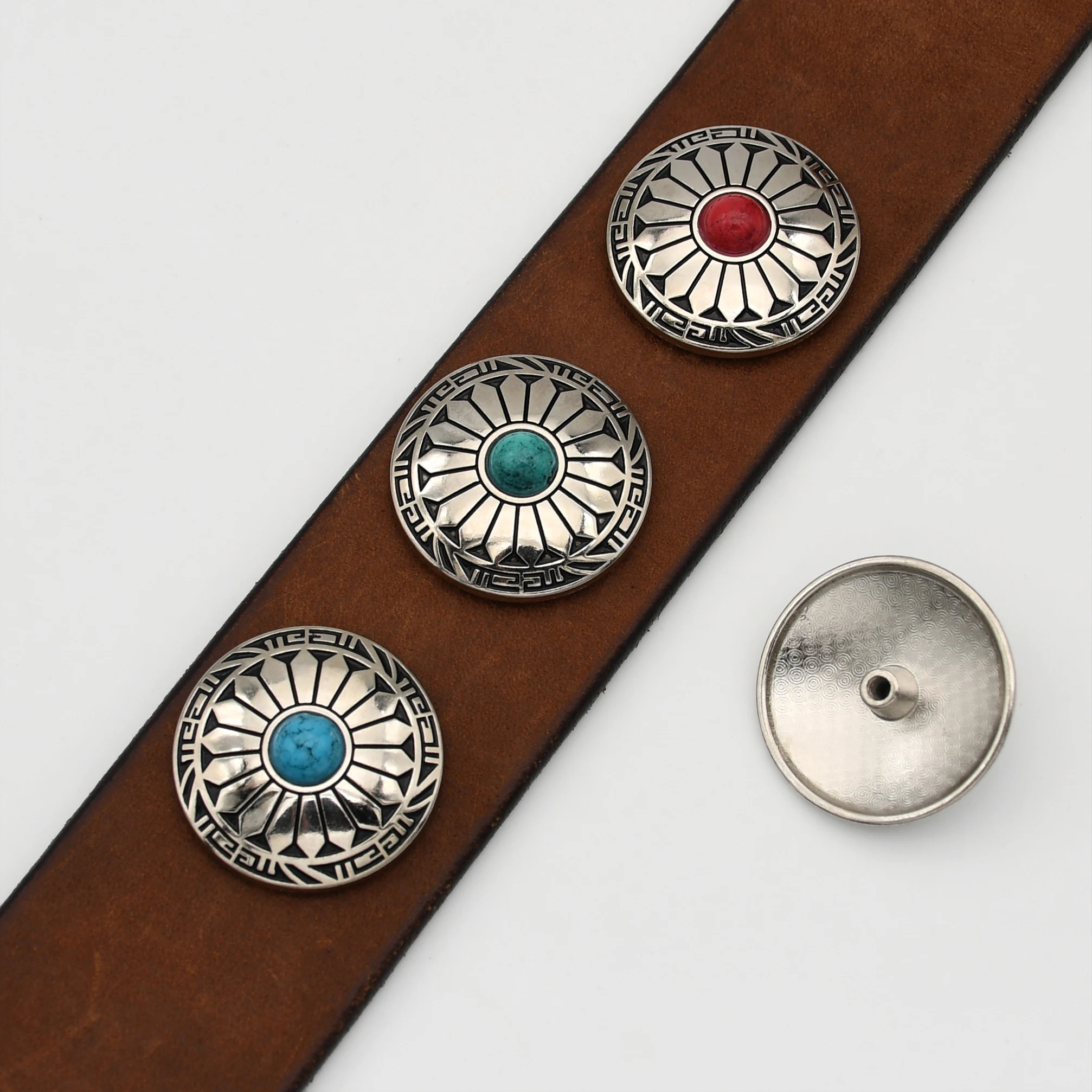 5 Pieces Metal Badges Decorative Buckles Turquoise Imitation Conchos for Bag Garments Belt Hats Shoes DIY Parts Accessories