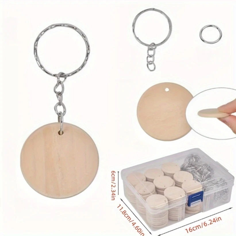 150 Pcs/ Box Round Wooden Discs with Keychain Wood Tags with Hole Reminder Record Calendar Wood Chips DIY Crafts