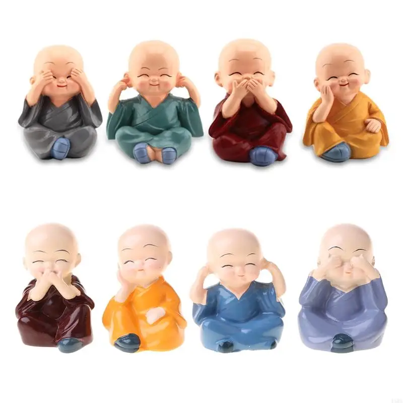 45BE 4 แพ็ค Little Monk Figurines Kung Fu Monk Sculpture สำหรับการตกแต่งแดชบอร์ดรถยนต์