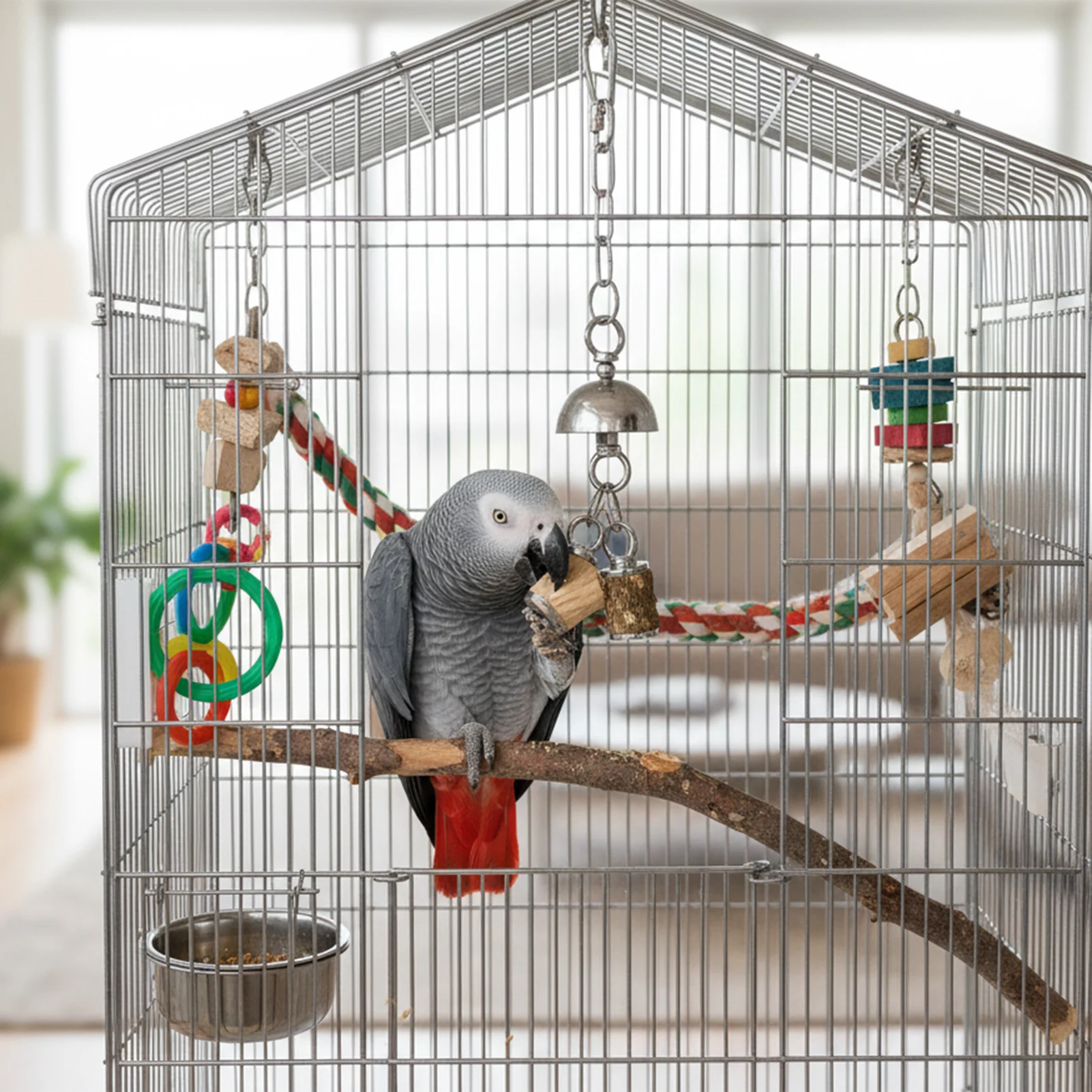 Parrot Toy Stainless Steel Bell Chewable Bird Cage Entertainment Toy Birdcage Decoration For Medium Large Birds Cockatoo Macaw