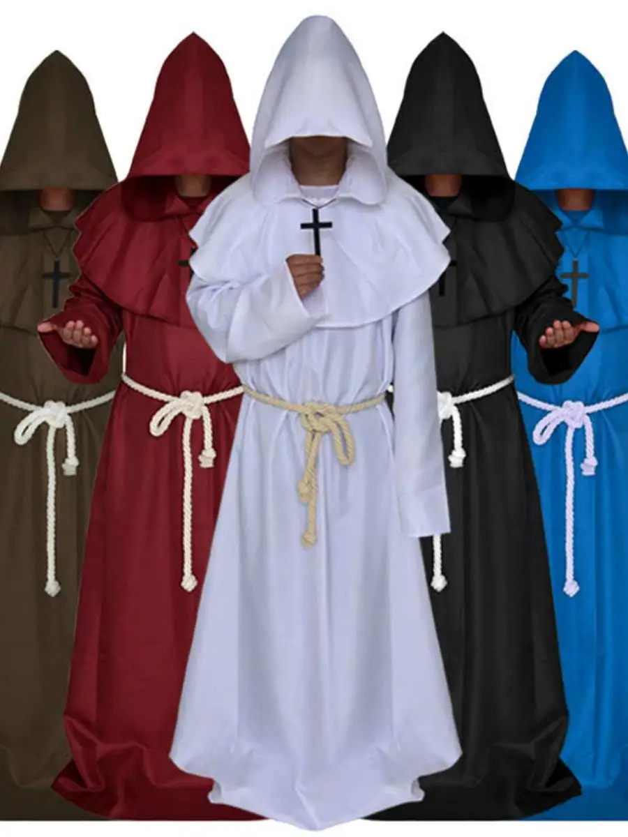 Abito da monaco medievale Costume da prete mago Dio della morte Abito lungo Spettacolo teatrale loween Cosplay Abbigliamento etnico da donna