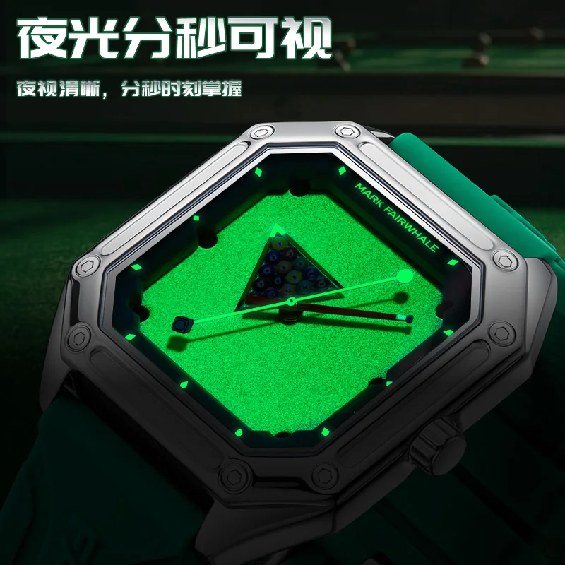 مارك Fairwhale جديد ساعة كوارتز رجالية البلياردو نمط الهاتفي ساعة الموضة مضيئة اليد مربع مقاوم للماء ساعة اليد الرجالية 2025