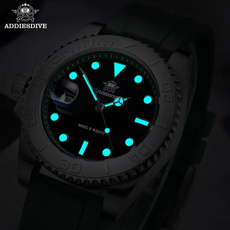 ADDIESDIVE AD2040 Mens Diver Quartz Watch Fashion 200m Waterproof Calendar Display Super Luminous Watches 41mm Rubber Wristwatch