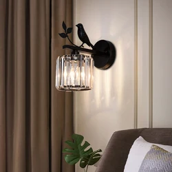 American Crystal Wall Lamp Retro Light Luxury Living Room Background Wall Bedroom Bedside Lamp Modern Corridor Aisle Bird Lamp